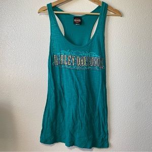 Harley Davidson Green Teal Racerback Tank Top Panama City Florida Women's Large